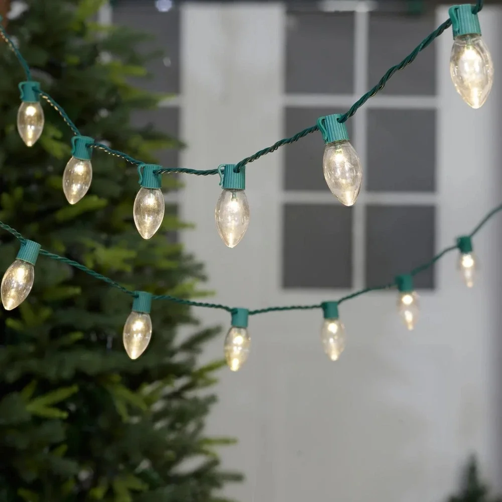25-Count Ultra Bright LED C9 Christmas Party Lights Warm Green Wire (4 Boxes)